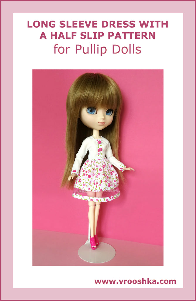 Long Sleeve Dress with a Half Slip Pattern for Pullip-Type Dolls – Vrooshka